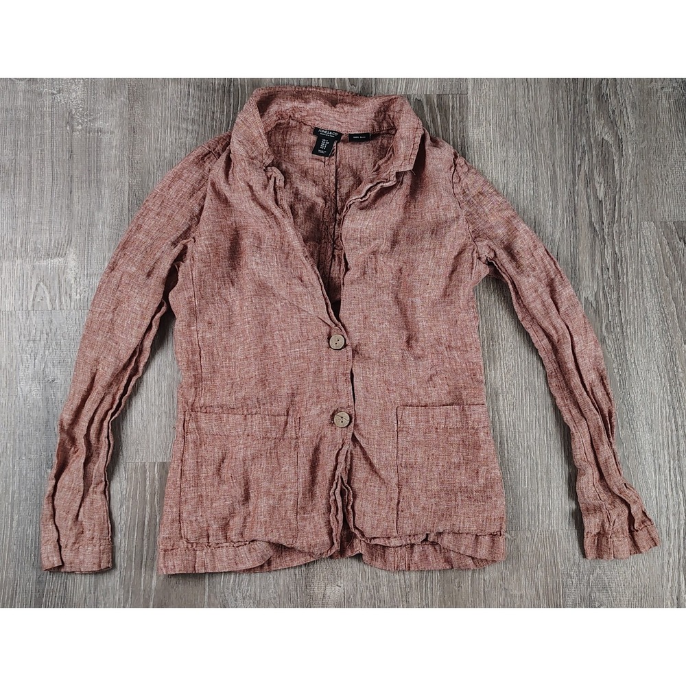 Jones & Co Small Women's Pink/Rose 100% Linen Blazer Long Sleeve Jacket Pockets